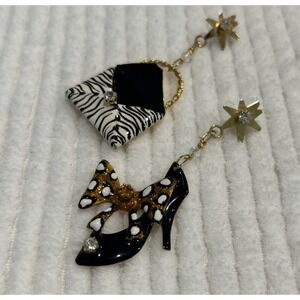Lunch At The Ritz Pins Earrings Zebra Handbag Shoe Dangle Rhinestones Enamel